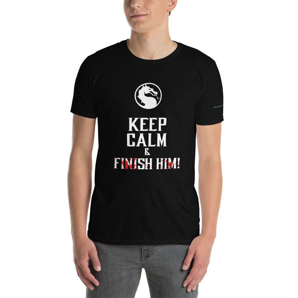 Mortal Kombat Inspired T-shirt - "Keep Calm and Finish Him!" Graphic Tee, Perfect for Gaming Enthusiasts, By PixelPlayWear